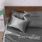 MR&HM Satin Bed Sheets, King Size Sheets Set, 6 Pcs Silky Bedding Set with 15 Inches Deep Pocket for Mattress (King, Dark Grey)