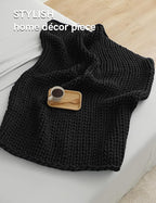 YnM Chunky Throw Blanket, Medium-Weight, Hand Knitted, Skin Friendly, Ventilated and Breathable, Machine Washable, Home Décor Piece for Couch, Sofa and Bed (Black, 40x50 Inch)