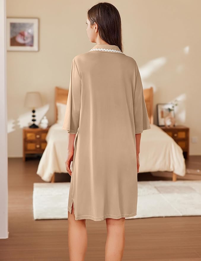 Ekouaer Women Zipper Robe Lightweight House Coat Zipper Front Short Bathrobes Soft Nightgown with Pockets S-3XL