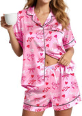 Womens Silky Pajama Sets Short Sleeve Loungewear 2 Pcs Satin Soft Pj Sets Button Down Women's Summer Sleepwear