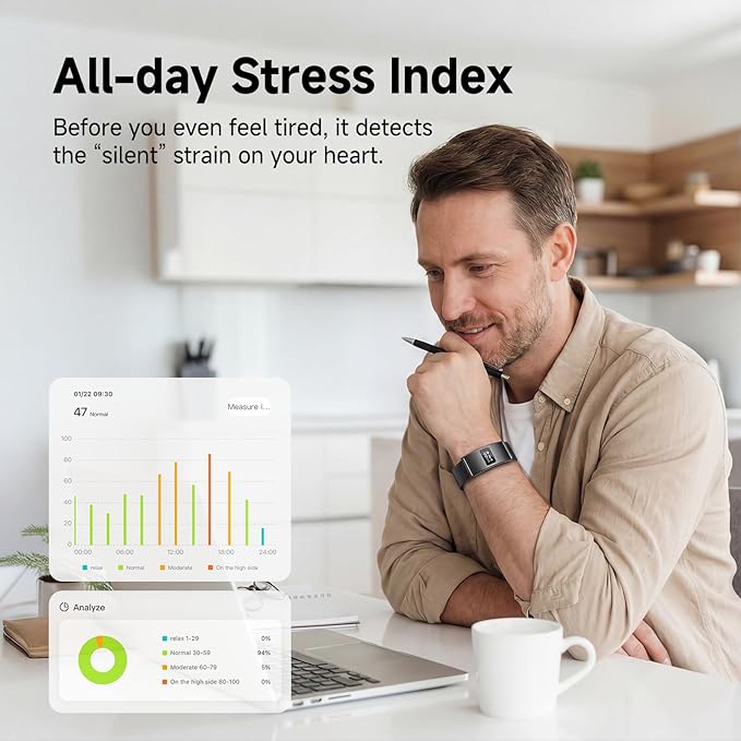 Smart Bracelet, Subscription-Free 24/7 Health Tracking, Heart Rate, SpO2, HRV & Sleep Tracker with IPX8 Waterproof, Wearable Activity & Fitness Tracker, 7-Day Battery, 2 Bands (Black)