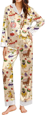 Ekouaer Silk Pajamas for Women Long Sleeve Satin Pajama Set Silky Pj Sets 2 Piece Button Down Loungewear Sleepwear