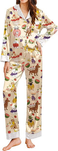 Ekouaer Silk Pajamas for Women Long Sleeve Satin Pajama Set Silky Pj Sets 2 Piece Button Down Loungewear Sleepwear