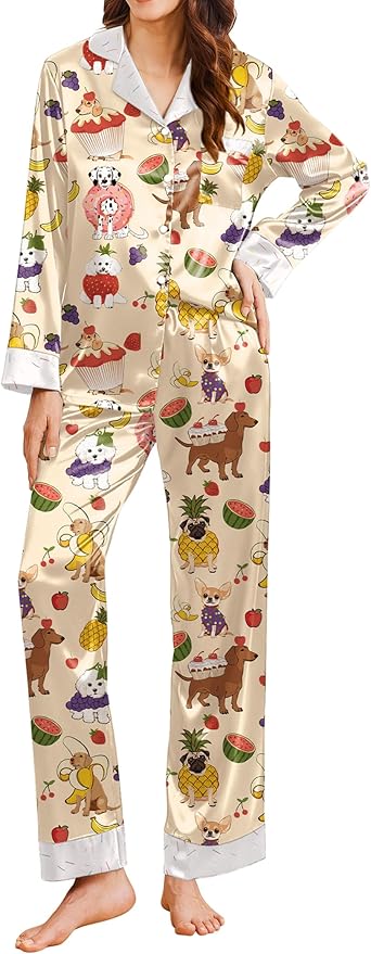 Ekouaer Silk Pajamas for Women Long Sleeve Satin Pajama Set Silky Pj Sets 2 Piece Button Down Loungewear Sleepwear