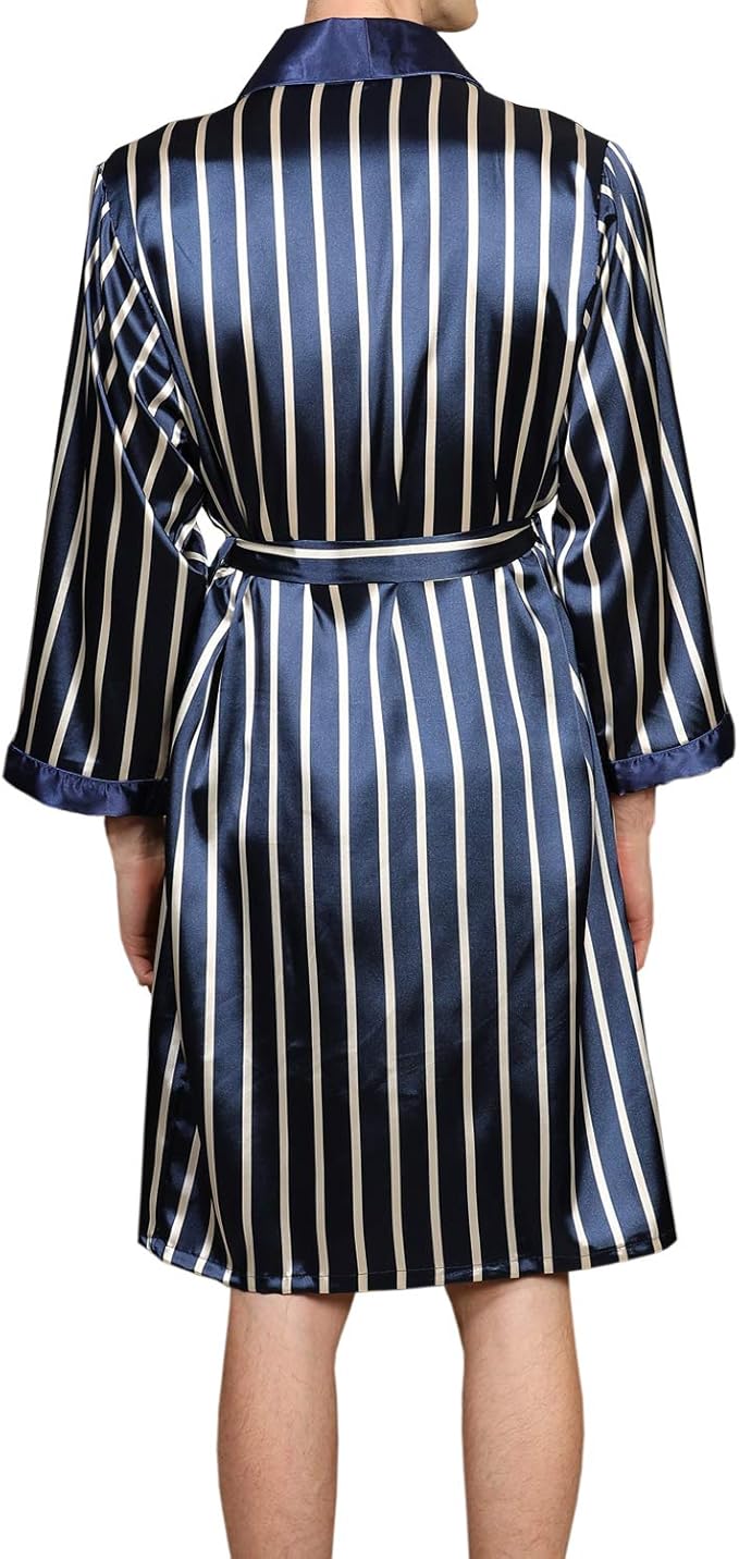 Mens Satin Robe,Silk Long Sleeve House Kimono Bathrobe,Soft Loungewear Dragon Robe