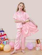 DIPUG 3 Piece Girls Silk Pajamas Set Soft Satin PJs Sleepwear for Comfortable Nights