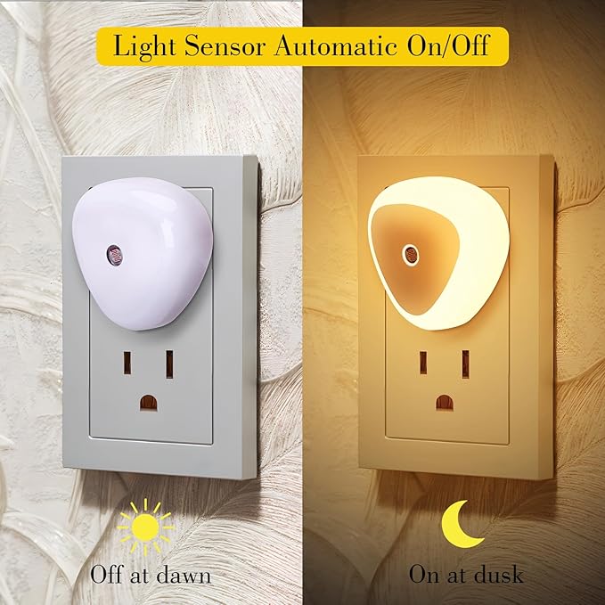 KINUR LED Night Light Plug into Wall,2700K Warmwhite,Nightlight Dusk to Dawn Sensor Automatic On and Off,Night Lamp,0.5W Led Night Light for Kids, Nursery, Bedroom, Hallway, Stair, Kitchen,6 Pack