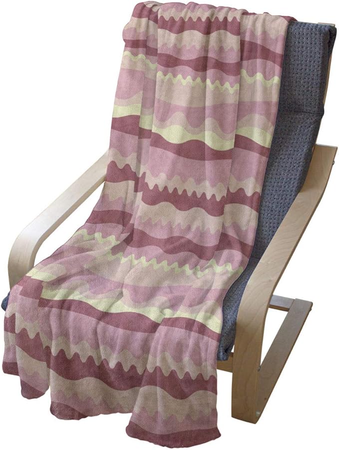 Lunarable Dusty Rose Throw Blanket, Doodle Style Waves Horizontal Stripes Simplistic Cheerful, Flannel Fleece Accent Piece Soft Couch Cover for Adults, 50" x 60", Dried Rose Pale Pink