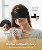 TOPOINT Sleep Headphones, Bluetooth Sleep Mask with Bluetooth Headphones Cotton Sleeping Headphones Bluetooth Eye Mask with Microphone Hands Free Light Blackout for Side Sleepers Father's Day Gift