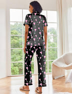 Ekouaer Silk Satin Pajamas Set Women Short Sleeve Sleepwear Soft Button Down Loungewear Pjs Set