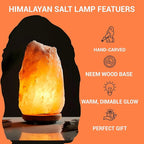 Himalayan Salt Lamp 5 Inch, 3-4 lbs with Wooden Base - Hand Carved Pink Light - Dimmable Cord & Bulb, Ideal Gift Night Lamp for Bedroom, Office, Living Room
