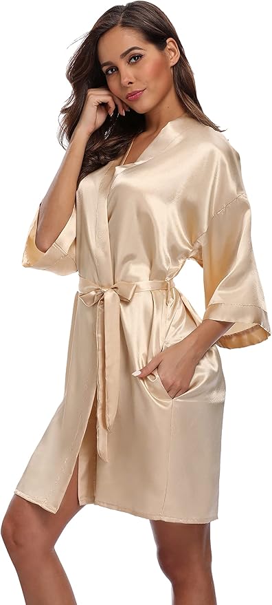Robe for Women Silky Lightweight Satin Kimono Bride Bridesmaids Wedding Party Robes Dressing Gown Summer Loungewear