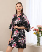 QXQTER Peony Floral Silky Satin Robe Wedding Bridal Party Bride Bridesmaid Robes for Women Dressing Gown Kimono Robe