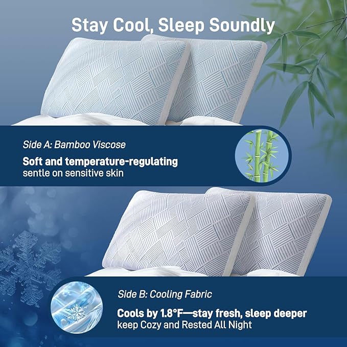 Lyralith Shredded Memory Foam Cooling Soft Bamboo Viscose Pillow King Size, Adjustable Hypoallergenic Hotel Quality Bed Pillow for Side, Stomach and Back Sleeper, Oeko-TEX Certified