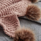 vctops Fur Pom Pom Knit Throw Blanket Super Soft Warm Cozy Cable Knitted Blanket for Sofa and Couch 51 x 63 Inch Light Coffee