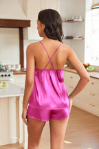 EKOUAER Silky Pajama Set for Women V-Neck Satin Camisole Lingerie Sets Party Loungewear Sleepwear