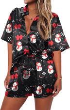 Ekouaer Pajamas for Women Silk Satin Pjs Soft Sleepwear Short Sleeve Button Down Pjs Top and Shorts 2 Piece Lounge Set S-XXL
