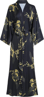 Aensso Long Soft Lightweight Silky Kimonos Robes for Women, Luxury Japanese Floral Womens Kimono Robe