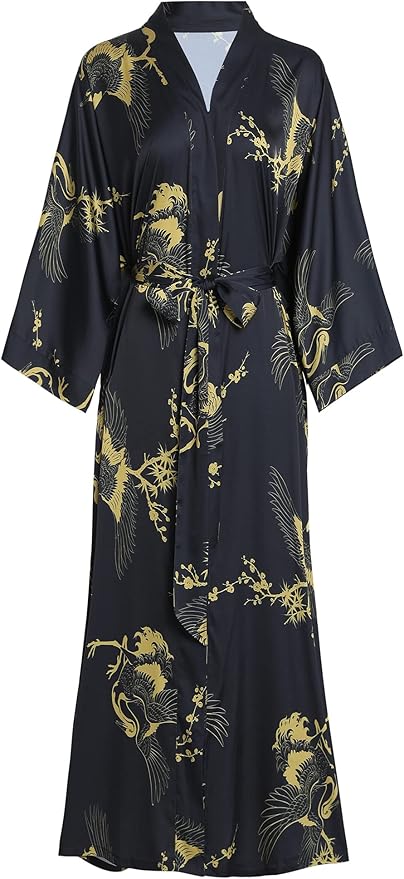 Aensso Long Soft Lightweight Silky Kimonos Robes for Women, Luxury Japanese Floral Womens Kimono Robe