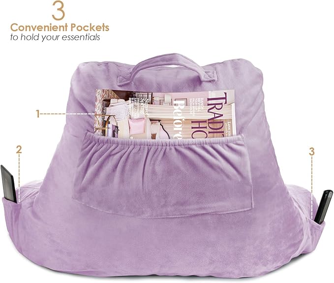 Clara Clark Reading Pillow for Kids & Teens with Shredded Memory Foam, Backrest Pillows for Reading, Watching, and Gaming, Use on The Couch, Bed, or Floor, Adjustable Support, Washable Cover Lavender