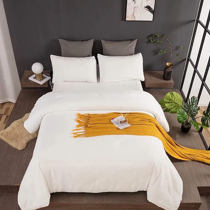 Cottonight White Velvet Comforter Set Full Plush Fluffy Bedding Set Full Warm Cozy Super Soft Blanket Quilts Heavyweight Flannel Comforter Set with 2 Pillowcases Soft Comfy