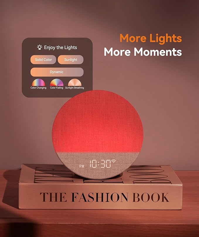 Dreamegg Sunrise 1+ Sound Machine, Sunrise Alarm Clock, Night Light, APP Control, Sleep Routines, Favorites Mode, 34 Soothing Sounds, White Noise Sound Machine, Wake Up Light for Bedrooms, Adults
