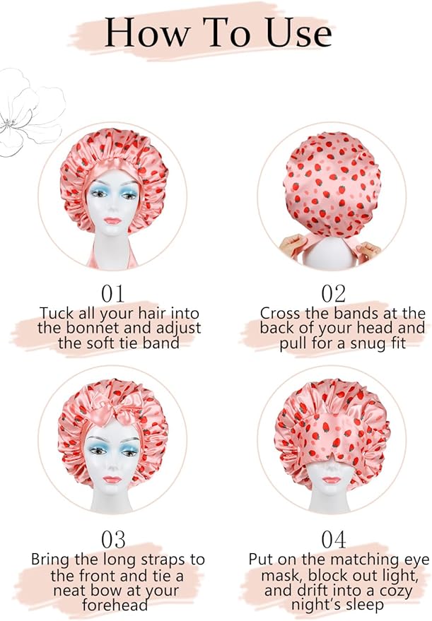 Double Layer Satin Bonnet with Detachable Eye Mask Night Cap for Curly Braids Hair Reduces Frizz Locks in Moisture