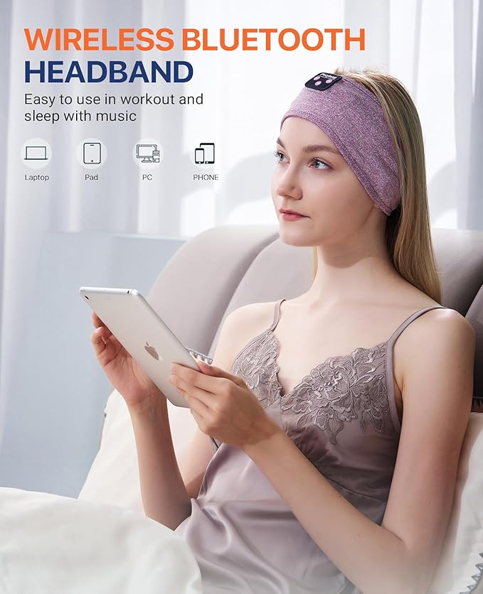 Perytong Sleeping Headphones, Bluetooth Headband, Soft Comfortable Headphones for Sleeping, Nap, Relaxation, Meditation, Yoga, Running, Jogging, Cool Tech Gifts for Women Men
