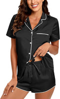 Silk Pajamas for Women Satin Womens PJ Set 2 Piece Short Lounge Set Summer Sleepwear Notch Collar Button-Down Pjs