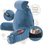 Clara Clark Reading Pillow with Shredded Memory Foam Includes 2 Neck and Lumber Support Pillows Designed for Sitting Up in Bed and Couch Back and Arms Adjustable Support for Adults & Teens Blue Heaven