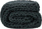 YAAPSU Chunky Knit Throw Blanket for Couch, 51"x63", 100% Hand Knitted Thick Cable Knit with Cozy Jumbo Chenille Yarn, Soft Large Rope Knot Crochet Blankets for Sofa Bed Living Room Décor, Black Grey