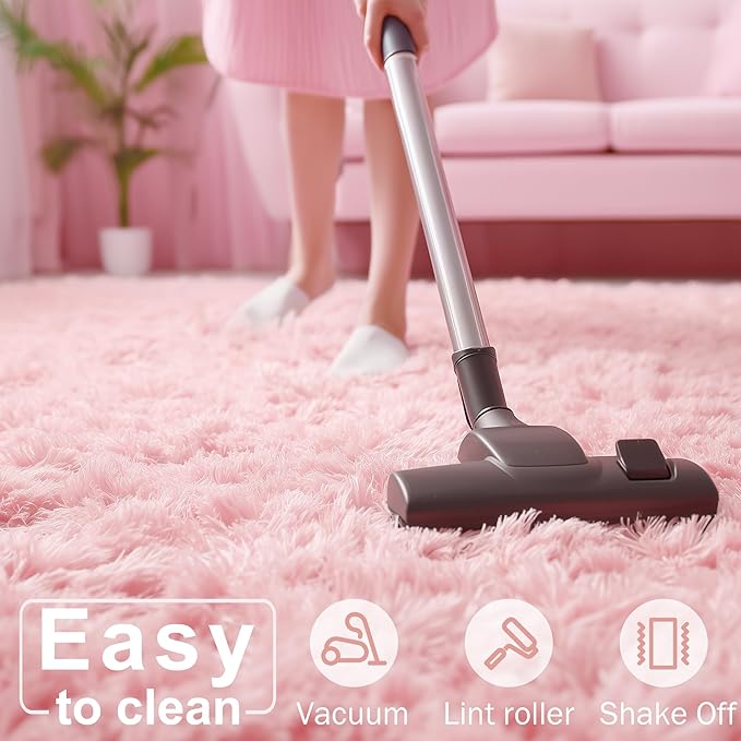 Amdrebio Pink Area Rugs 8x10 for Living Room, Large Fluffy Shag Rug for Bedroom, Kids Room Decor, Big Cute Furry Carpet for Teen Girls, Baby Nursery, Classroom, Soft Fuzzy Cozy Carpets for Playroom