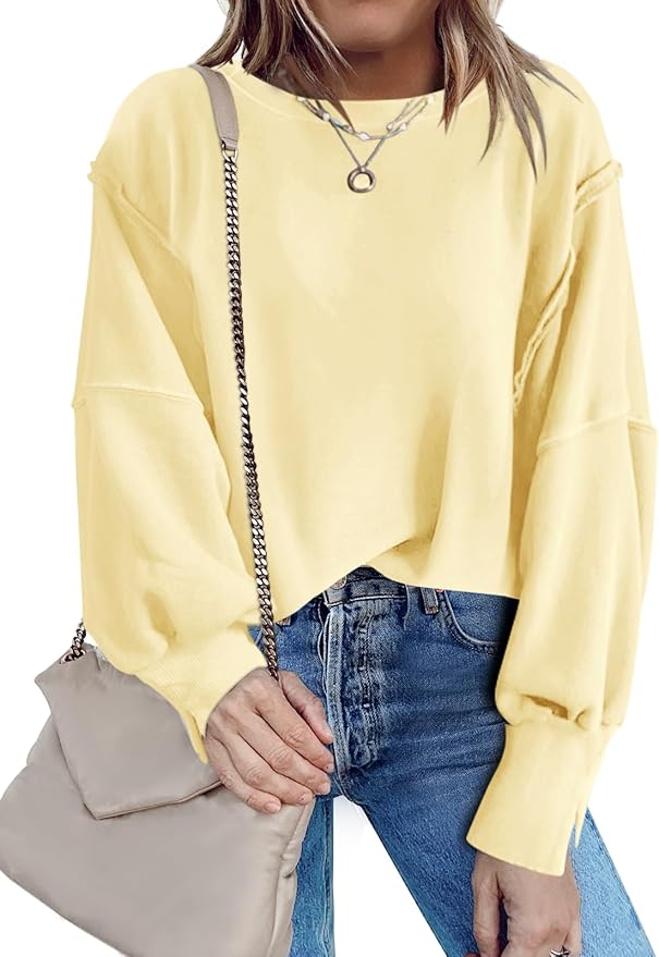 Nirovien Womens Oversized Crewneck Sweatshirt Side Slit Long Sleeve Pullover Slouchy Fit Tops