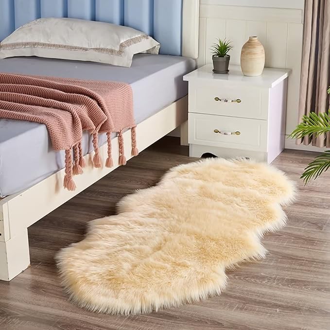 Furry Rugs Faux Sheepskin Fur Rug 2x3 Yellow Fuzzy Rug Shag Rug Plush Faux Fur Rug Home Decor Throw Rugs for Bedroom Dorm Office, Sheepskin