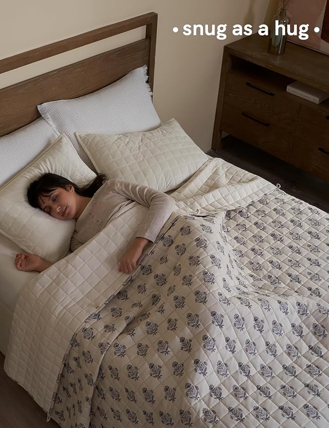 YnM 15lbs Weighted Blanket for Adults, Linen Heavy Bed Throw Blanket with Cooling Glass Beads for All Season Use, Ideal for ~140lbs (60x80 Inches, Queen, Damask)