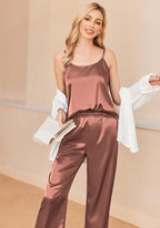 Ekouaer Women Silk Satin Pajamas Sleeveless Pjs Set 2 Piece Summer Loungewear Sleepwear with Pockets S-XXL