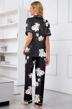 Umeyda Girls Womens Pajamas Set, Satin Silky Button Down Loungewear 2 Piece Short Sleeve Pants PJS Sets for Mommy Kids