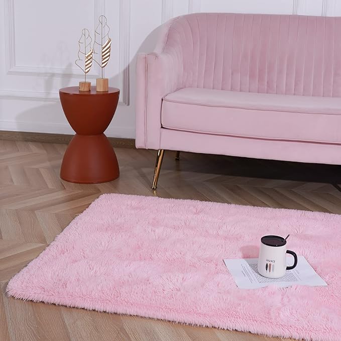 Softlife Light Pink Area Rug for Living Room, Fluffy Shag Plush 5.3x7.6 Rugs for Bedroom Girls, Shaggy Soft Fuzzy Kids Large Carpet for Dorm Bedside Ultra Cozy Non-Slip Indoor Decor