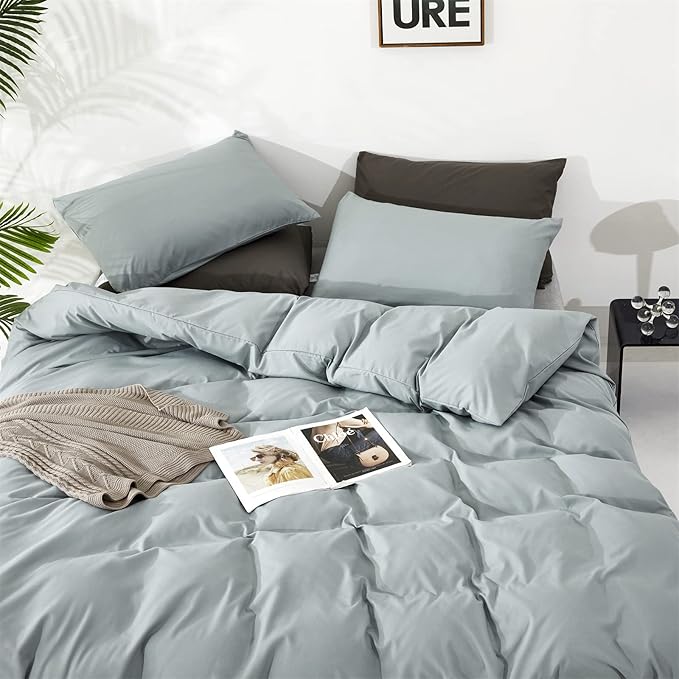 Luxlovery Blue Comforter Set King Dusty Blue Bedding Comforter Set Solid Bedding Set Breathable Blanket Quilts Modern Bedding Set for King Bed