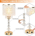 Acaxin Crystal Table Bedside Lamp Touch Control, 3-Way Dimmable Small Nightstand Lamp with 2 USB Charging Ports, Decorative Gold Tabletop Lamp for Bedroom, Living Room and Guest Room