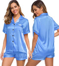 SWOMOG Womens Silk Satin Pajamas Set Short Sleeve Sleepwear Button Down Top and Shorts Loungewear 2 Piece Pjs Set XS-3XL