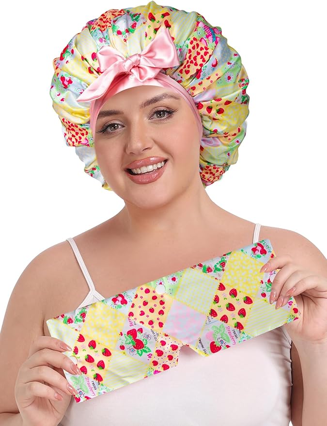 Double Layer Satin Bonnet with Detachable Eye Mask Night Cap for Curly Braids Hair Reduces Frizz Locks in Moisture