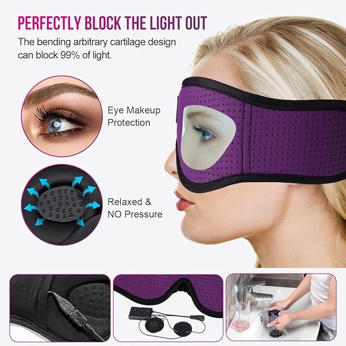 MUSICOZY Sleep Headphones Bluetooth 5.4 Headband Sleeping Headphones Sleep Mask, Wireless Music Eye Mask Sleep Earbuds for Side Sleeper Men Women Cool Tech Gadget Unique Gift Office Travel, Pack of 2