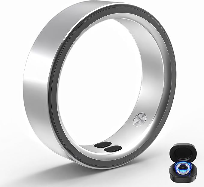 Smart Rings for Women Men,Sleep Tracking Wearable,Fitness Tracker Ring with Step/Heart Rate/Blood Oxygen/Distance/Calorie,Clock Vibration,No Subscription Fee,5ATM Waterproof, iOS&Android(Silver 8)