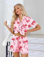 Ekouaer Womens Silk Pajama Sets Button Up Satin Pjs Short Sleeve 2 Piece Pj Sets Cute Lounge Sets with Chest Pocket