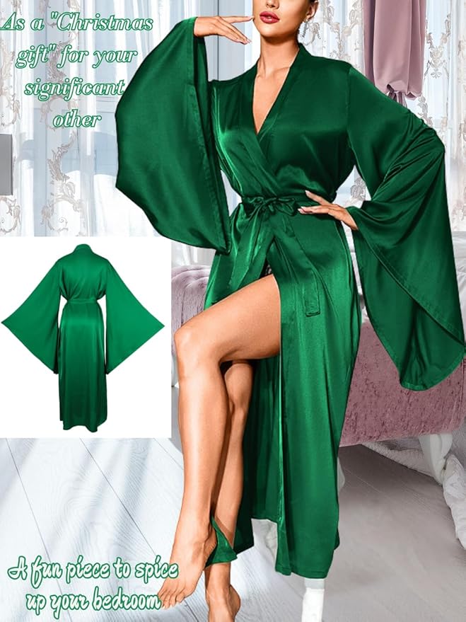 ChiaoLezhee Satin Long Robe For Women, Soft Lightweight Silk, Bride Wedding Night, Bridal Bathrobe Sexy Bathrobes Bridesmaid