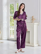 Ekouaer Satin Pajama Set for Women Short Sleeve Silky Pjs 2 Piece Lounge Sets Soft Comfy Sleepwear Loungewear S-XXL