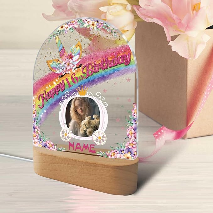 Customized Birthday Gifts Personalized Acrylic LED Night Light Lamp Plaque Custom Photo Name Age Birthday Gifts for Kids(B-Unicorn)