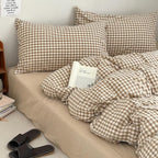 Nayoroom Brown Gingham Duvet Cover Twin Size Tan White Plaid Checkered Duvet Cover Grid Dorm Bedding Set 2 Pieces Soft Lightweight Washed Microfiber Farmhouse Bedding with Pillowcases