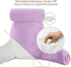 Clara Clark Reading Pillow with Shredded Memory Foam Includes 2 Neck and Lumber Support Pillows, Designed for Sitting Up in Bed and Couch, Back and Arms Adjustable Support for Adults & Teens, Lavender